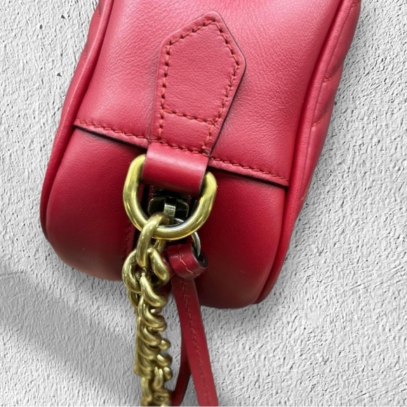 Pre-Loved Gucci GG Marmont Small Shoulder Bag in ❤️Red Matelassé Leather❤️ - Picture 8 of 12
